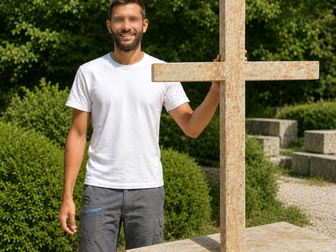 Kamenný kříž z dubeneckého pískovce - 6 x 66 x 100 cm, ruční kamenická výroba